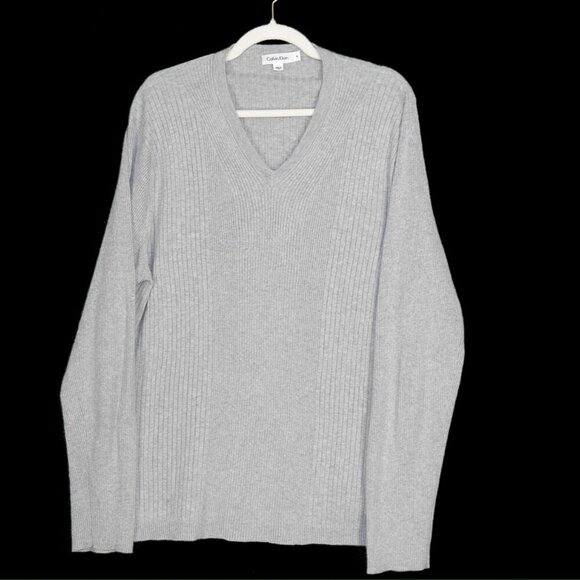 Calvin Klein Men's V-Neck Pullover Long Sleeve Sweater XL Light Grey - Picture 2 of 3